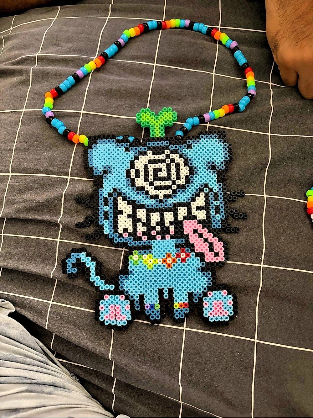 Blue & Black Beaded Character Necklace Like New